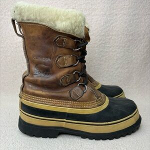 Vintage Sorel Caribou Leather & Wool Winter Snow Boots Women’s 7 Brown/Black VTG